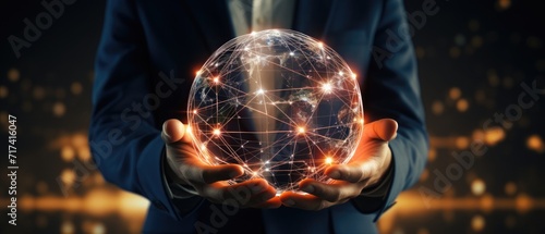 Businessman holding global structure networking and access management connection, photo