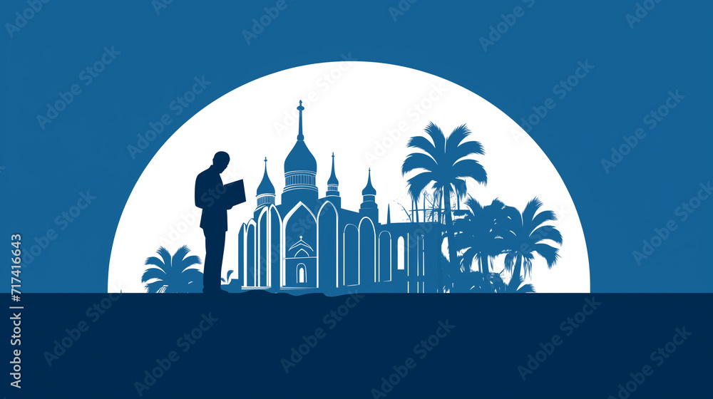 Missionary of LDS Mormon church near the temple. 2d graphic design image. The Church of Jesus Christ of Latter-day Saints preacher.