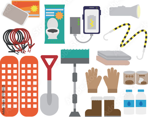 雪道運転の時万が一の立ち往生に備えておきたいアイテムの素材セット