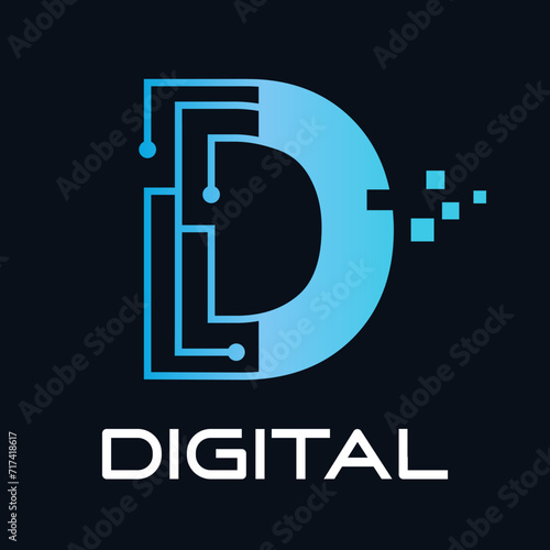Letter d technology vector logo template. Suitable for technology, digital, web, link, internet, media etc