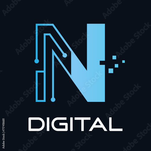 Letter n technology vector logo template. Suitable for technology, digital, web, link, internet, media etc