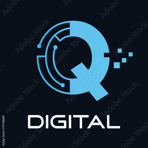 Letter q technology vector logo template. Suitable for technology, digital, web, link, internet, media etc