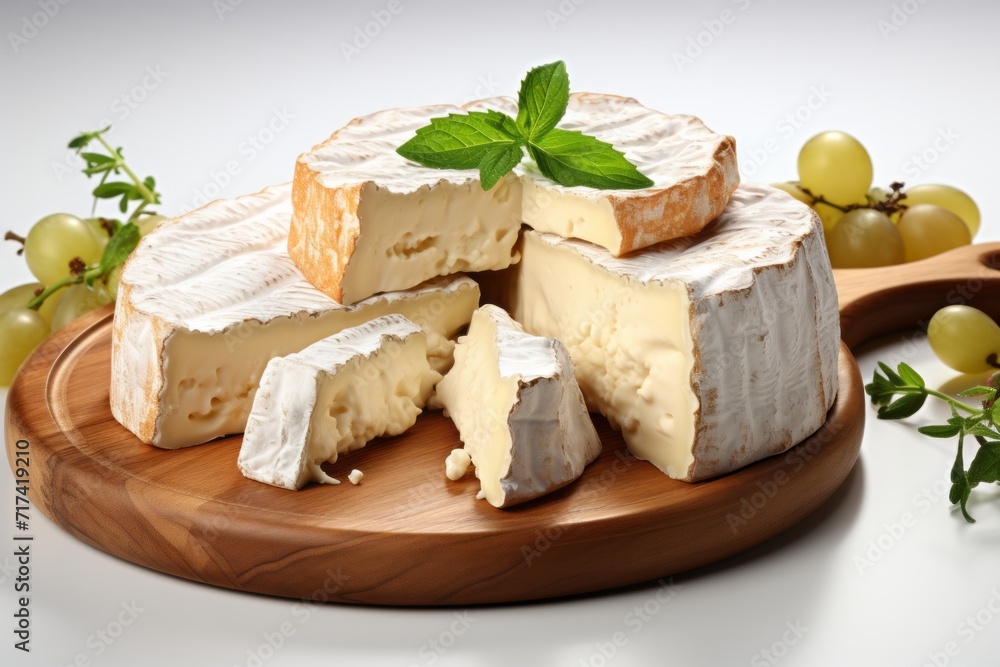 Camembert Cheese, on isolated white background, Generative AI