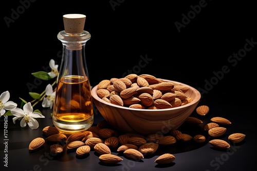 The one containing the oil in the photo is next to the Bowl containing the Almonds