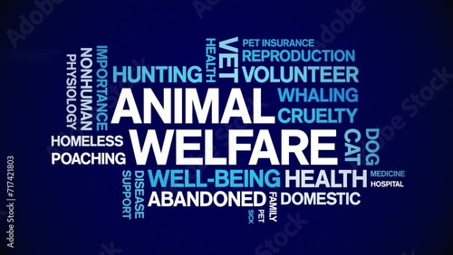 Animal Welfare animated tag word cloud;text design animation kinetic typography seamless loop. photo