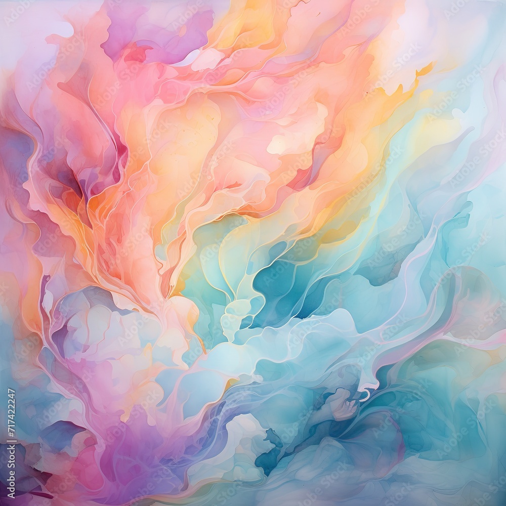 Painting of a colorful cloud of paint with a blue sky in the background generative ai