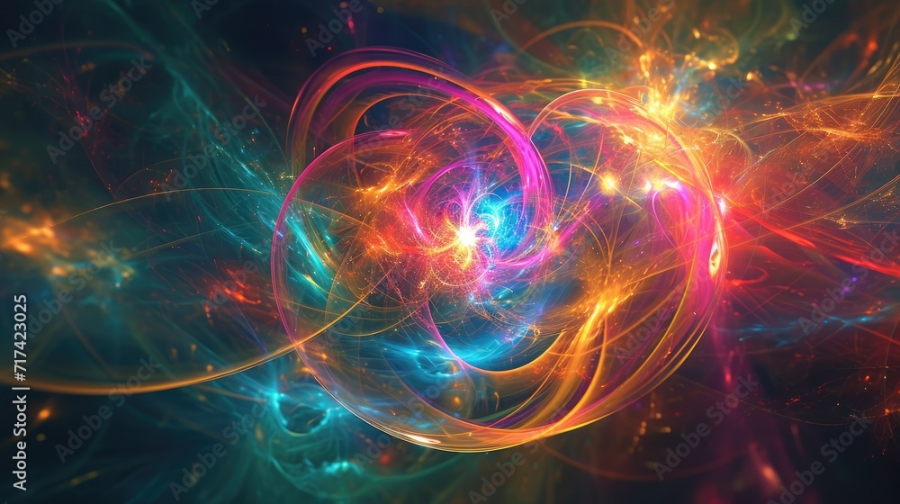 Abstract 3D symphony of subatomic particles background Abstract 3D symphony of subatomic particles background