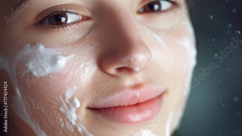 Closeup of a frothy facial cleanser, aimed at rejuvenating dull and dry skin in your 40s.