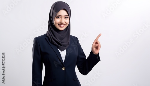 Business woman pointing finger 