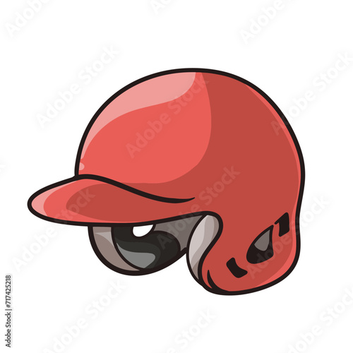 red baseball helmet on white background. Sports protection in a cartoon style