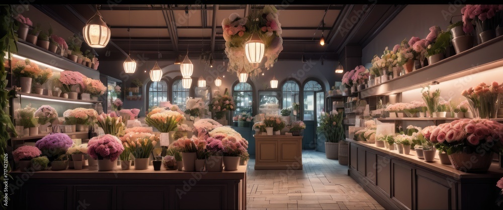 Flower shop, magical vibes, fantasy illustration styles