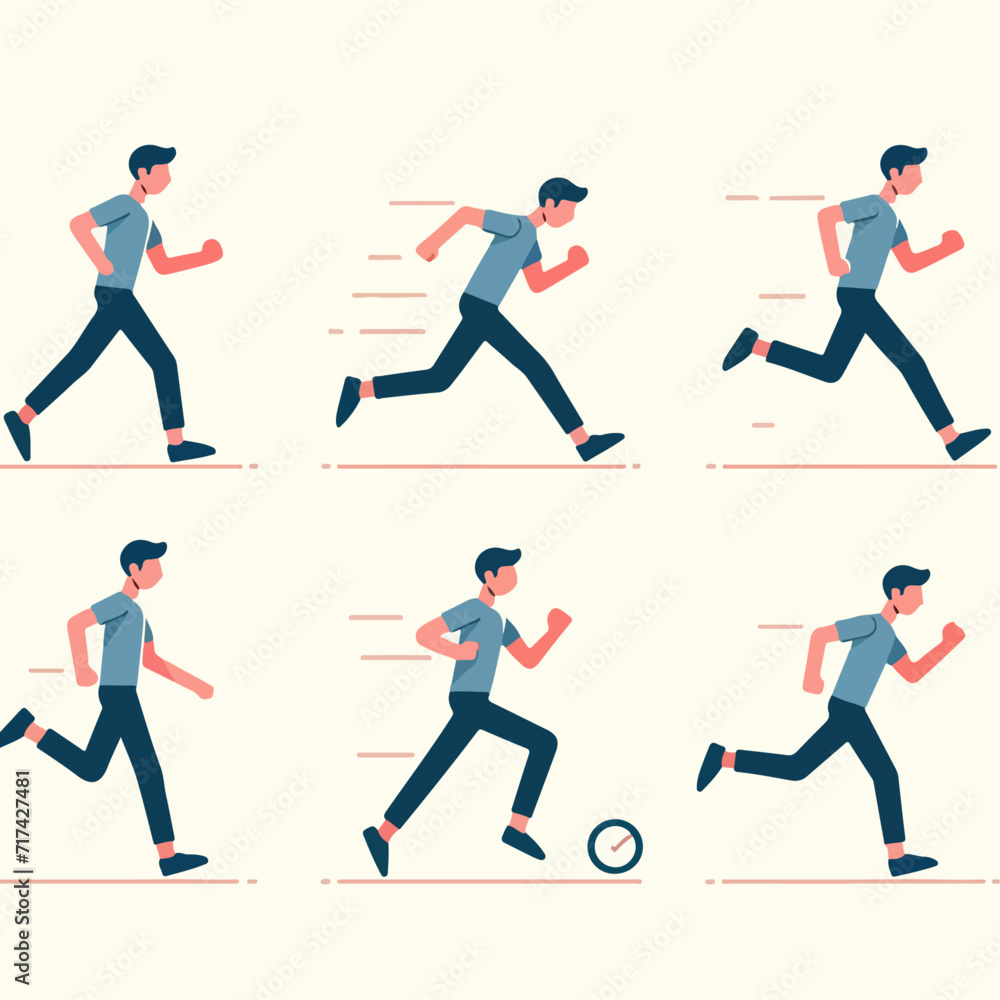 Illustration set of cartoon characters of young people running. simple and minimalist