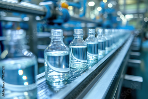 Using an automatic conveyor line for manufacture of pharmaceuticals with glass bottles filled with liquid AI Generation