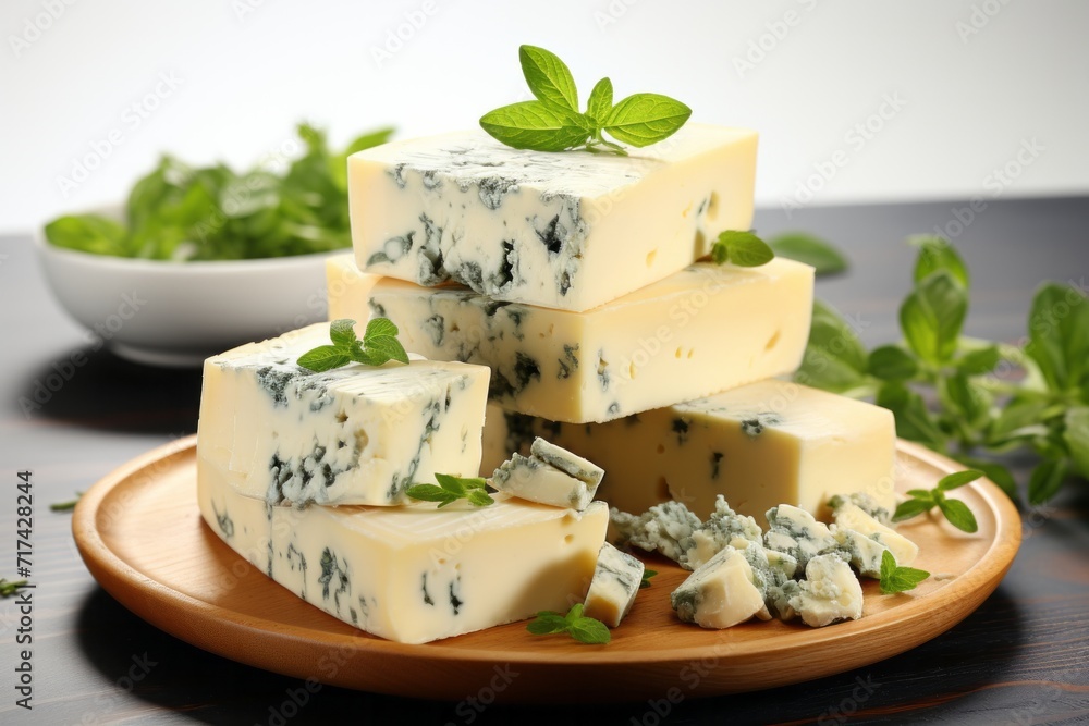 Roquefort Cheese, on isolated white background, Generative AI
