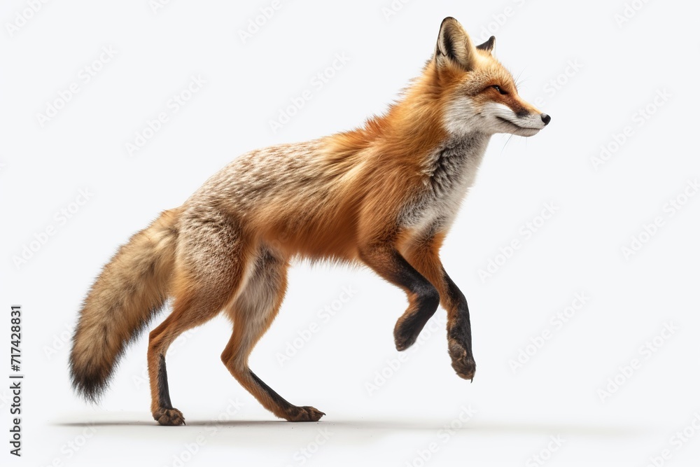 Red fox isolated on white background. Side view. Studio shot. 3d render