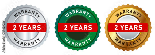 2 years warranty guarantee emblem seal badge tag silver green gold symbol label