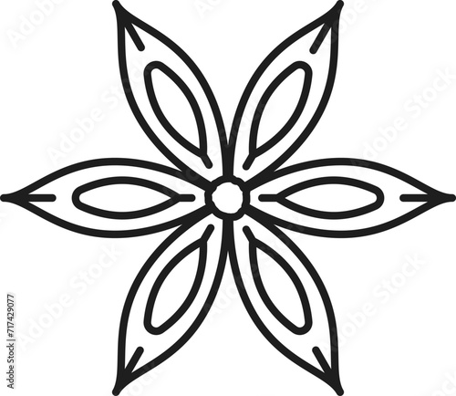 Anise star aroma seasoning, spicy condiment outline icon. Vector chinese star anise or badian, dried star-shaped staranise with seeds, aniseed spice