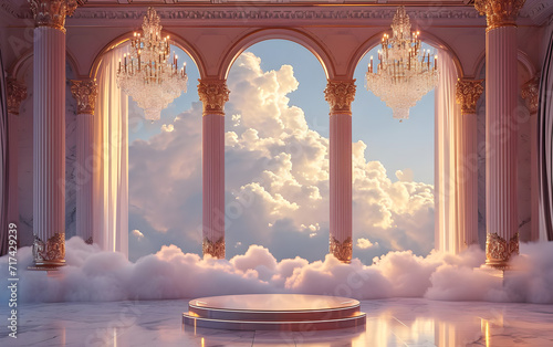 Dreamy Room with Clouds and Chandelier