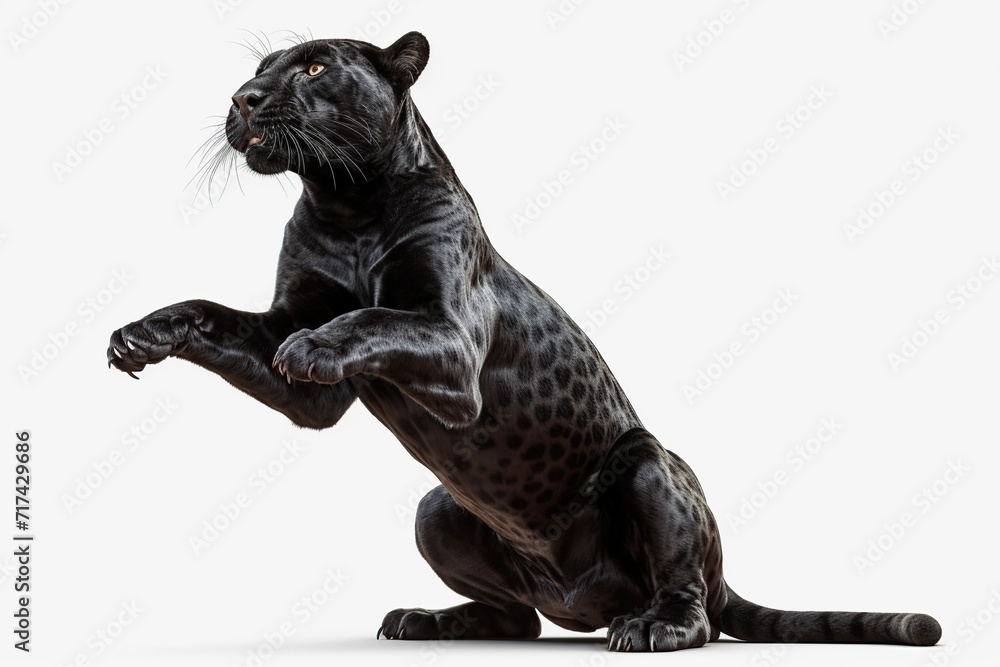 Black panther isolated on white background. Side view. 3D illustration