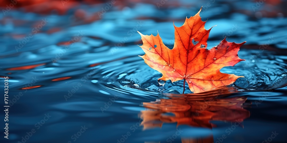 Falling maple leaves on the water. generative ai. Falling maple leaves on the water. generative ai.