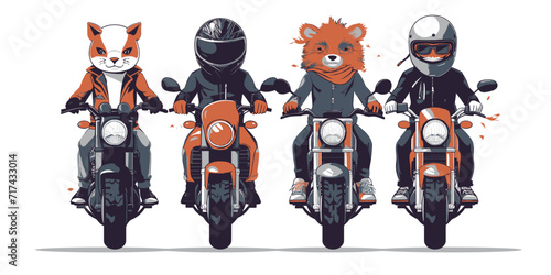 animal bikers wearing helmet set vector