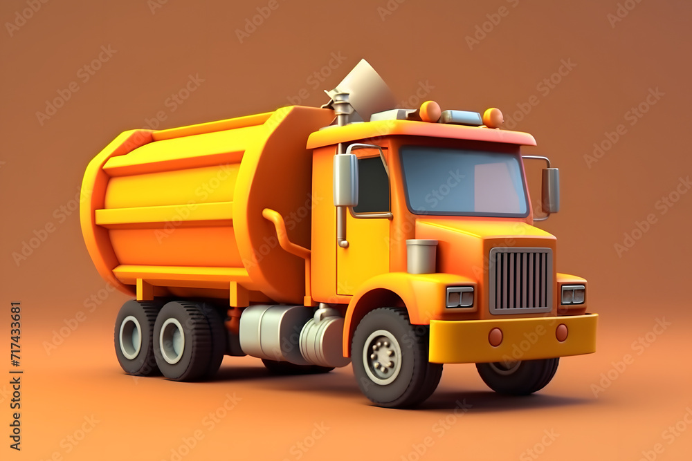 3d rendering cartoon Garbage Truck