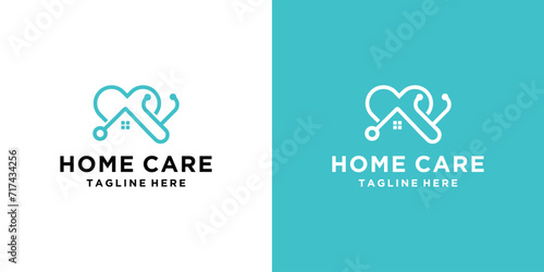 doctor house logo design template with combination icon of stethoscope, house, and heart or love