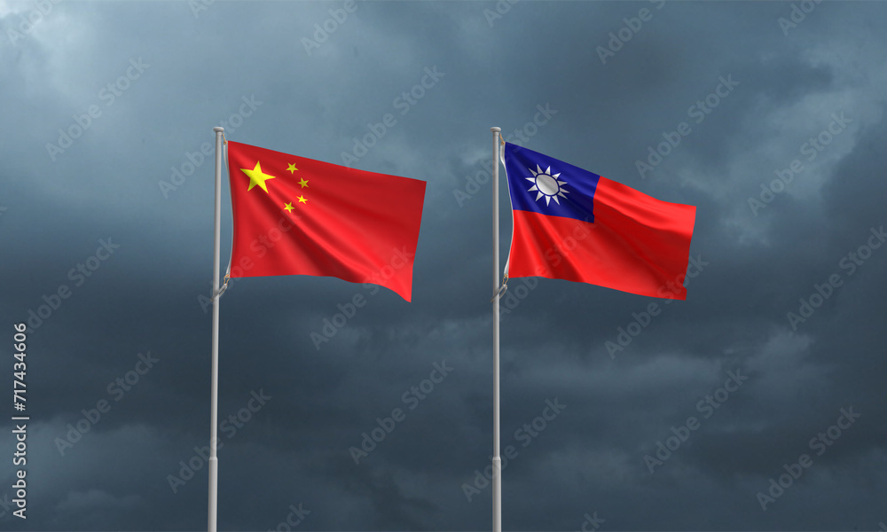 Naklejka premium China taiwan flag country asia asain nation vs battle war conflict taipei war national politic government crisis map business economy chip cpu travel rain background chinese people freedom agreement 