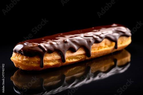 A stunning view of a dark chocolate-flavoured eclair. (Generative AI)