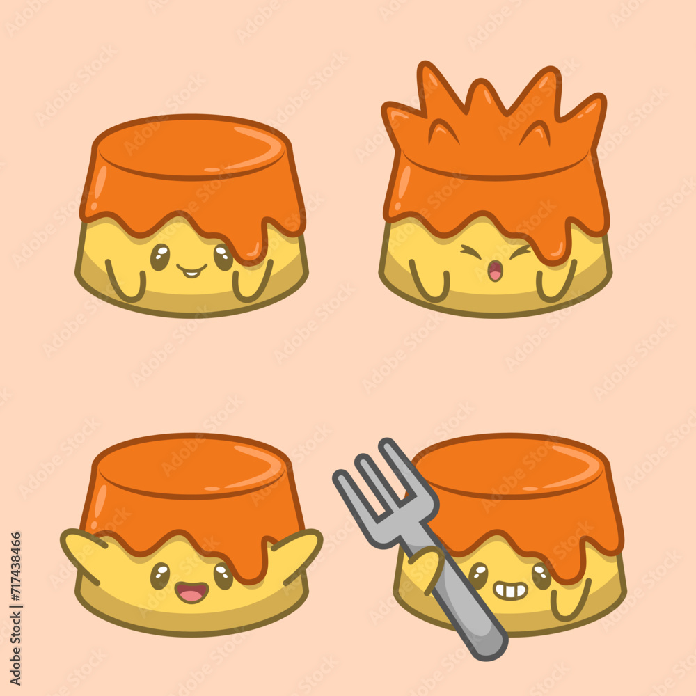 Cute Flan Cartoon Character Illustration Cute Flan Cartoon Character Illustration