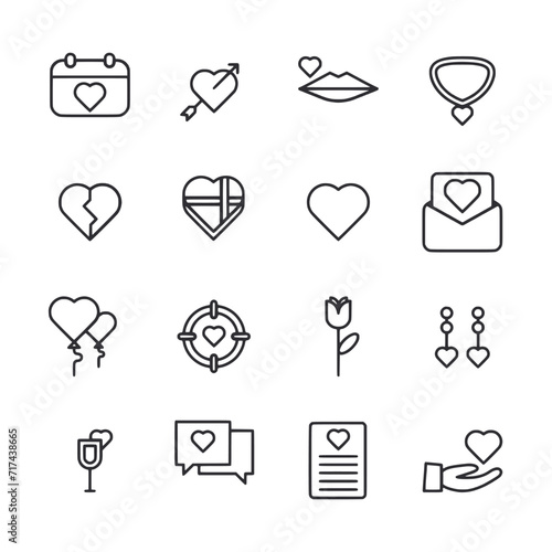 Set of Valentine icon for web app simple line design