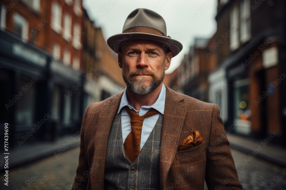 Portrait of a handsome man in a hat and suit. Men's beauty, fashion. Portrait of a handsome man in a hat and suit. Men's beauty, fashion.
