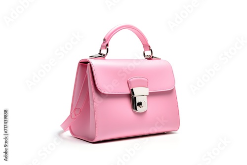 A minimalist and elegant bag colored pink and isolated on a white background. generative ai.