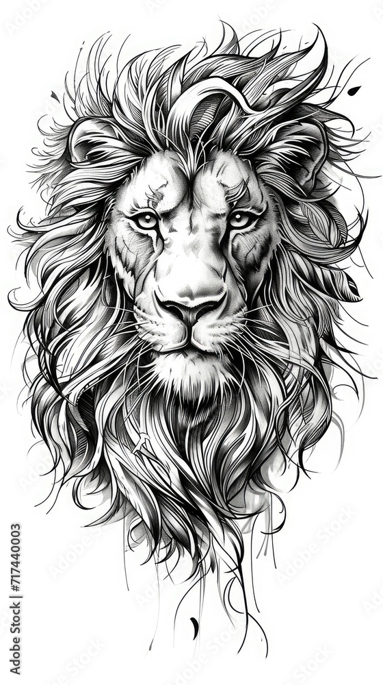 Fototapeta premium Lion tattoo flash, AI generated Image