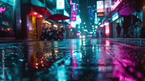 Neon signs reflect off of the rainy streets creating a dreamy and dynamic cityscape timelapse. © Justlight