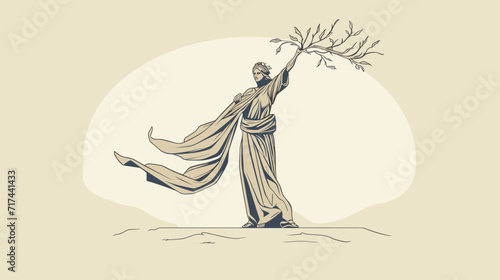Vector art depicting a heroic Greek figure in a moment of triumph  with flowing robes and a laurel wreath  conveying the victorious spirit of ancient legends. simple minimalist illustration creative