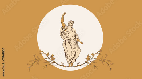 Vector art depicting a heroic Greek figure in a moment of triumph  with flowing robes and a laurel wreath  conveying the victorious spirit of ancient legends. simple minimalist illustration creative
