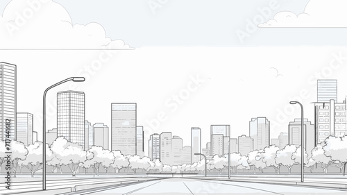 Vector illustration of a city skyline with lively streets  showcasing a blend of modern and historic buildings in a harmonious urban landscape. simple minimalist illustration creative