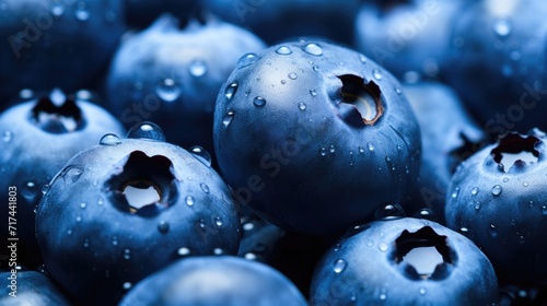 A closeup of vibrant blueberries, highlighting their abundance of phytochemicals and antioxidant properties, believed to promote brain function and protect against certain types of cancer. photo