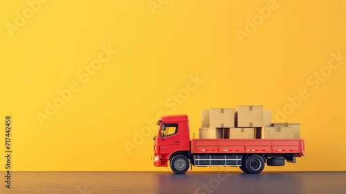 red truck with a load of boxes on a yellow background