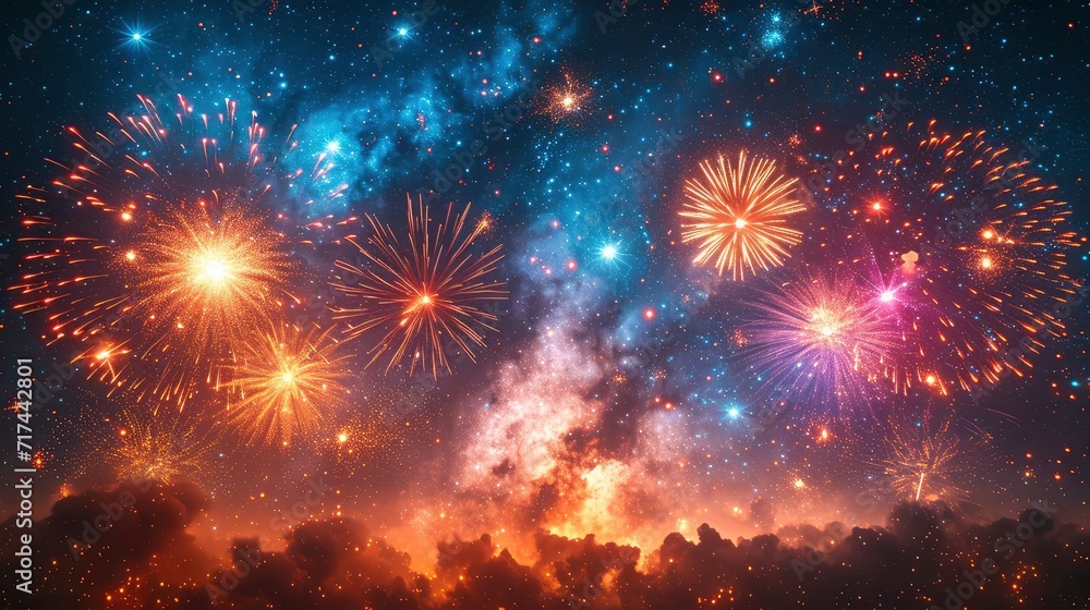 Fireworks On Dark Sky Holiday New, Background Banner HD
