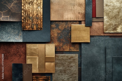 modern material panel with copper, silver, or gold tiles and metal sheets photo