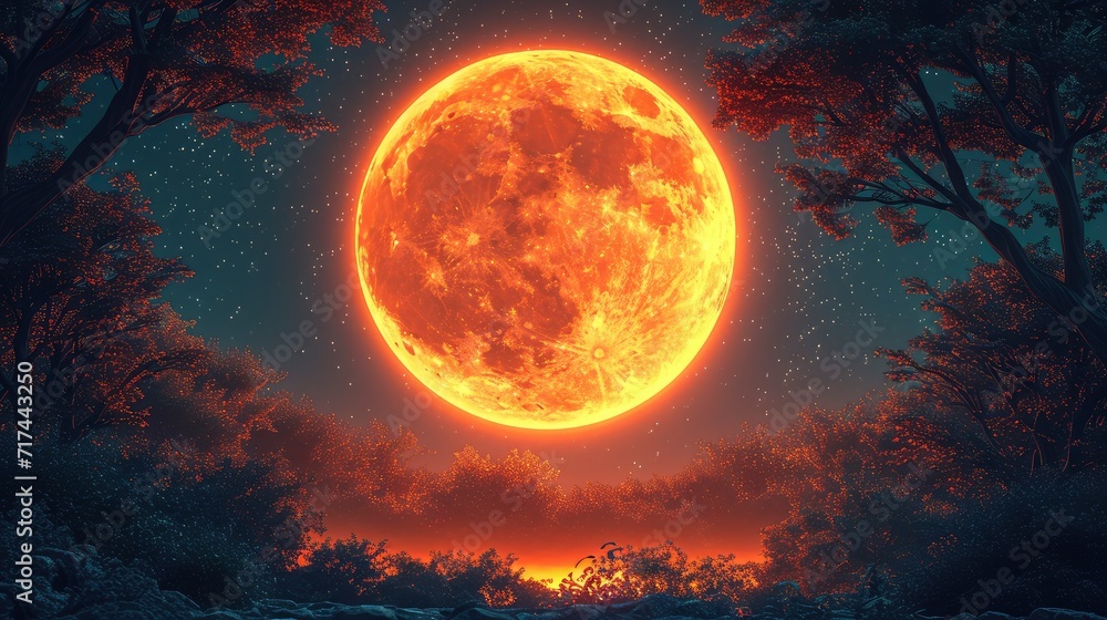 Full Super Moon Behind Tree Branches, Background Banner HD Full Super Moon Behind Tree Branches, Background Banner HD