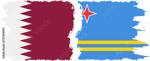 Aruba and Qatar grunge flags connection vector