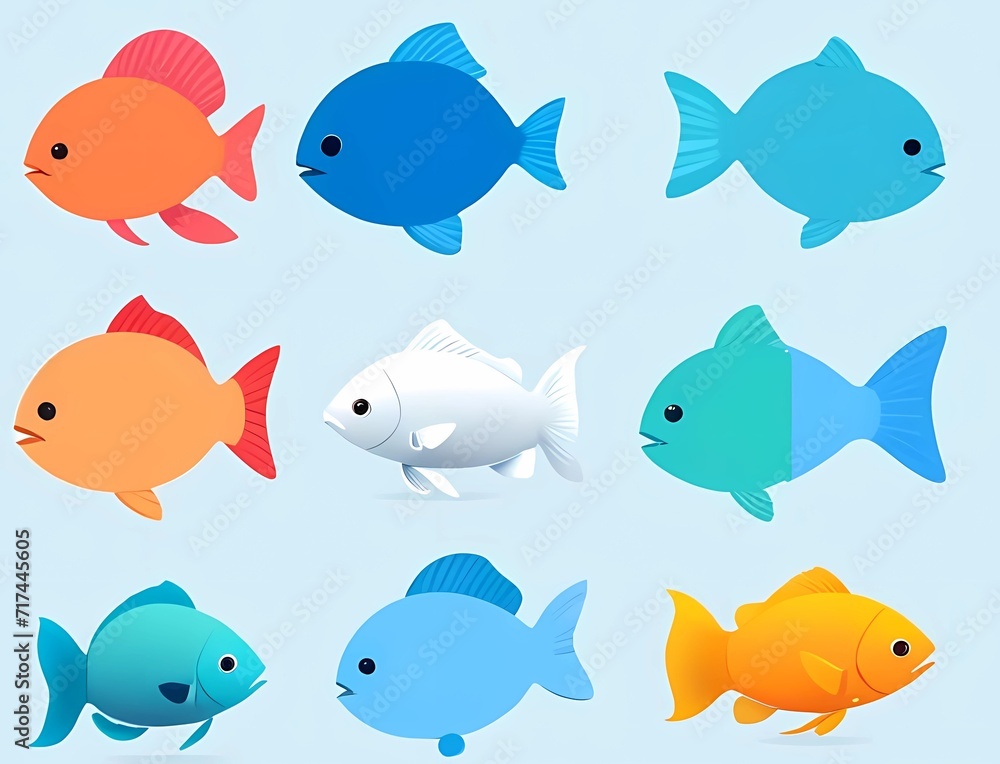Fototapeta premium お魚アイコンセット風背景壁紙
