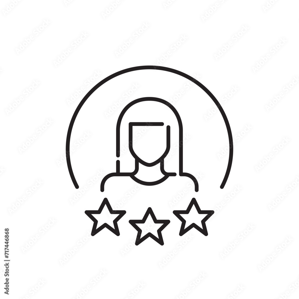 User star rating. Woman with long hair. Pixel perfect, editable stroke icon User star rating. Woman with long hair. Pixel perfect, editable stroke icon