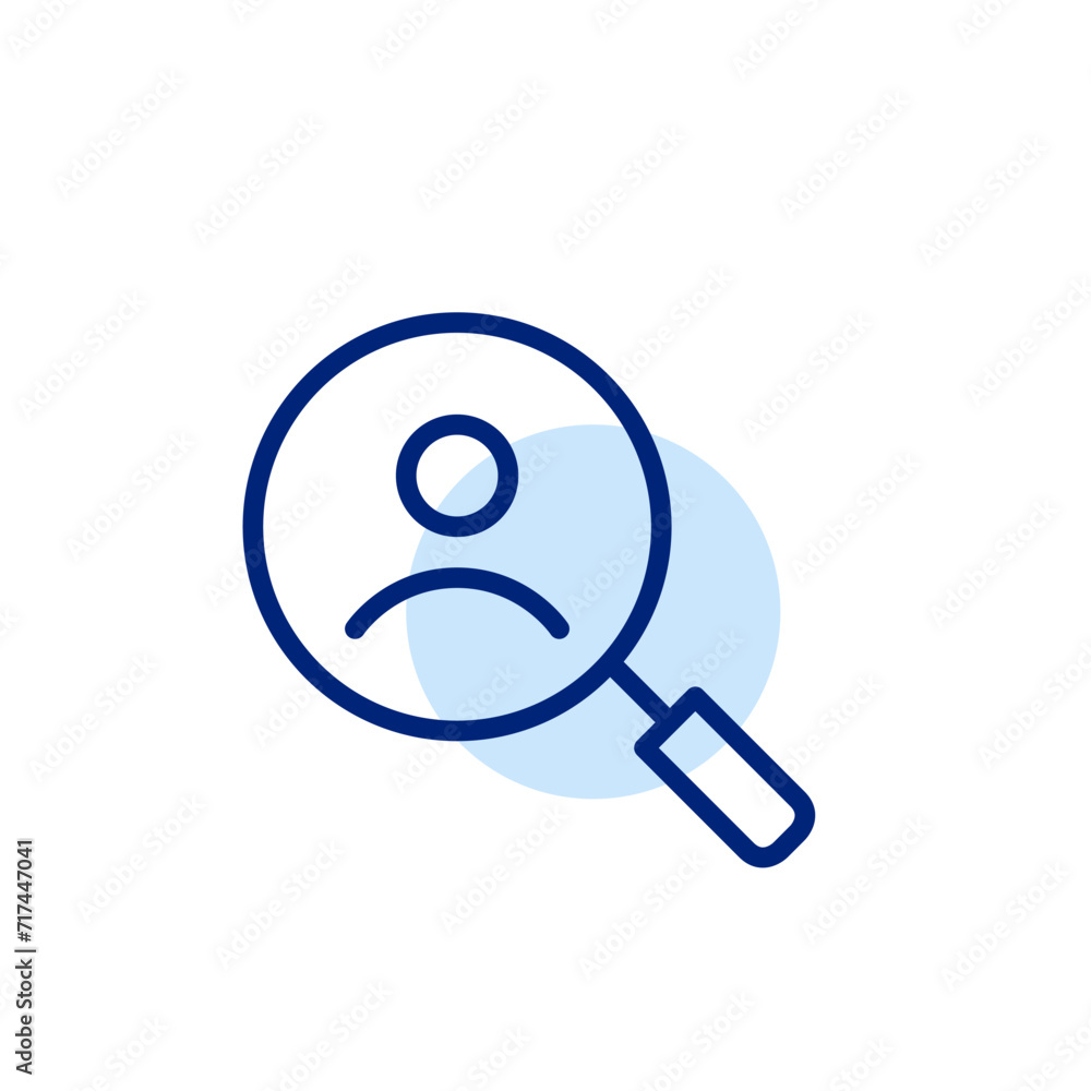 Searching users online. Magnifying glass and person symbol. Pixel perfect, editable stroke icon Searching users online. Magnifying glass and person symbol. Pixel perfect, editable stroke icon
