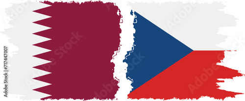 Czech and Qatar grunge flags connection vector