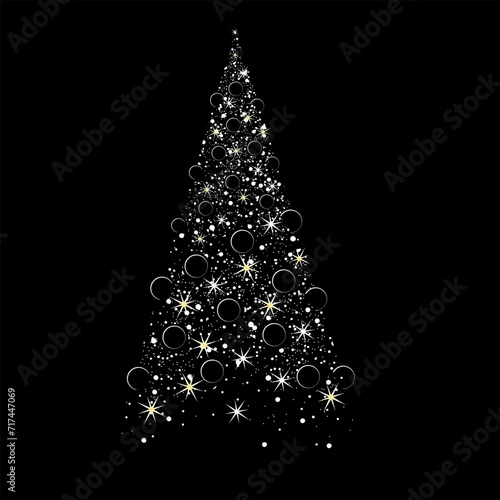Christmas tree. Vector isolated image of a graphic fir tree made of bright glowing stars. Shiny spruce