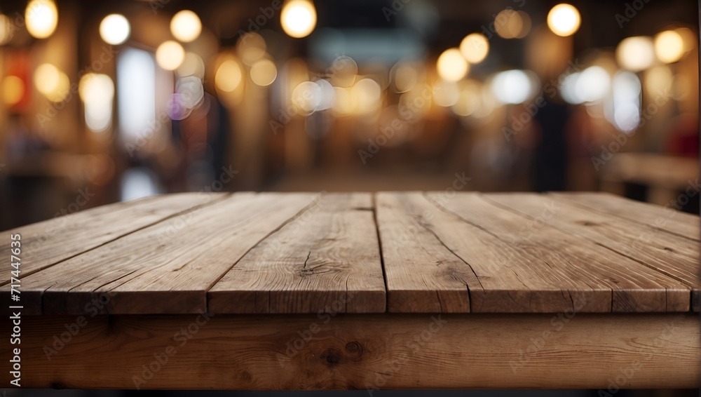 Empty wooden table on defocused blurred market background. Empty wooden table on defocused blurred market background.